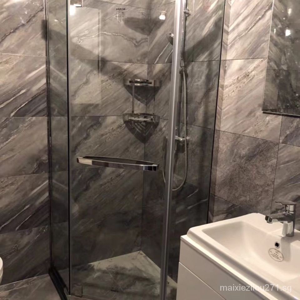 Diamondshaped shower room partition glass door Black drywet