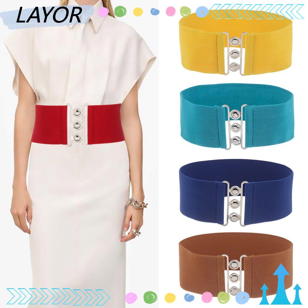 LAYOR Fashion Wide Elastic Belt Ladies Dress Cummerbands Metal Buckle ...