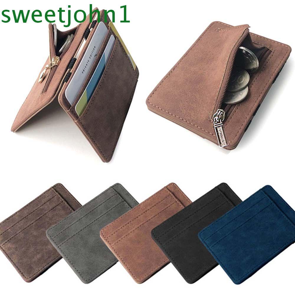SWEETJOHN PU Leather Magic Money Clip Zipper Bag Men Card Holder Slim  Wallet Mini Multi Slot Coin Purse Business Card Cover Card Case Coin Pocket  ID ...