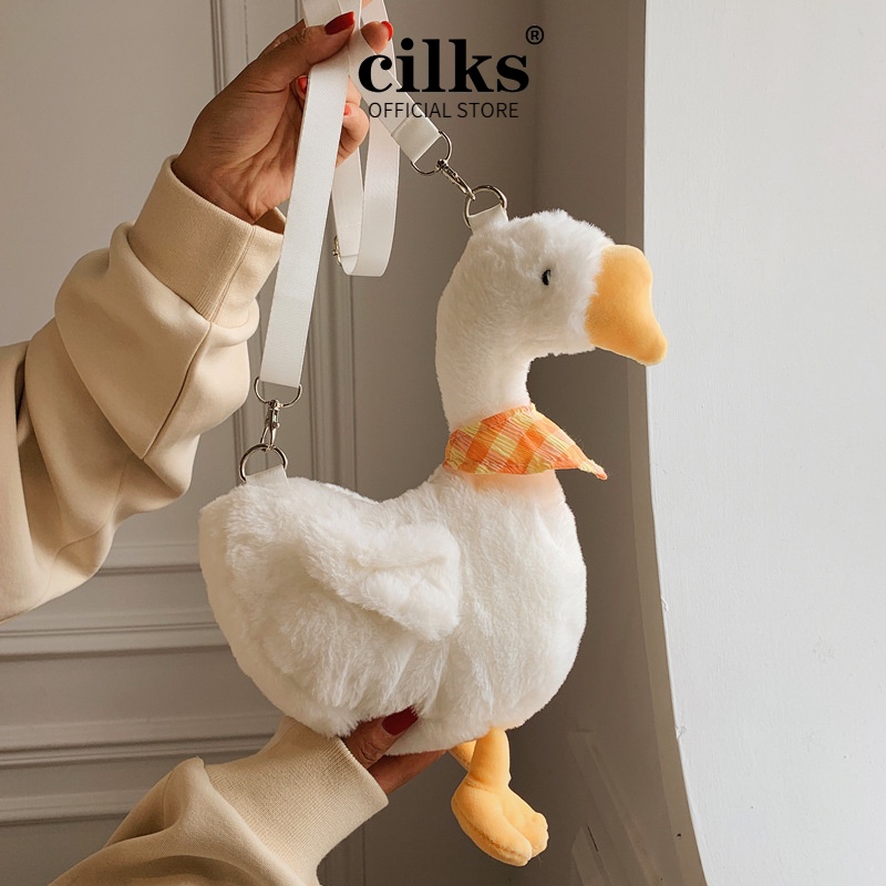 CILKS Cute Big White Geese Crossbody Bag Duck Duck Shoulder Bag Plush Puppet and Doll Bag C01520