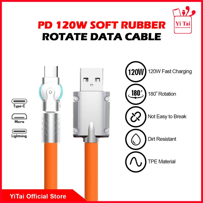 YI TAI - Kabel Data PD 120W Rotate Gaming Fast Micro Type C Lightning