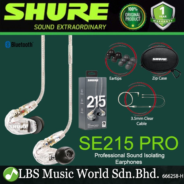 Shure SE215 PRO In Ear Monitor Earbuds Sound Isolating Wired or Wireless Earphones with Detachable Cable Clear Shopee Singapore