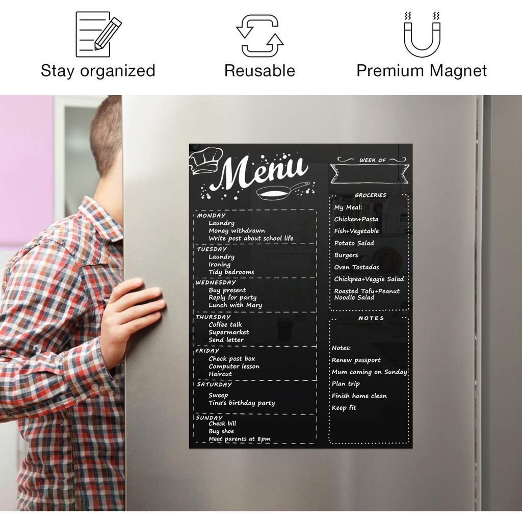 MoKo Magnetic Menu Board for Kitchen Fridge with 2 Bright Chalk Markers ...