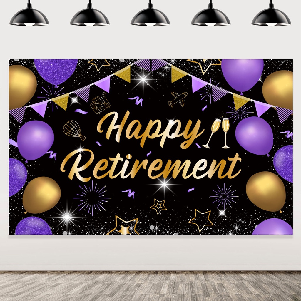 FANGLELAND Retirement Party Decor, Happy Retirement Backdrop Purple