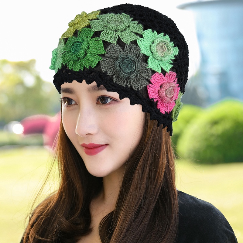 Ladies Single Layer Short Knitted Hat Mesh Hollow Handmade Hat Ethnic ...