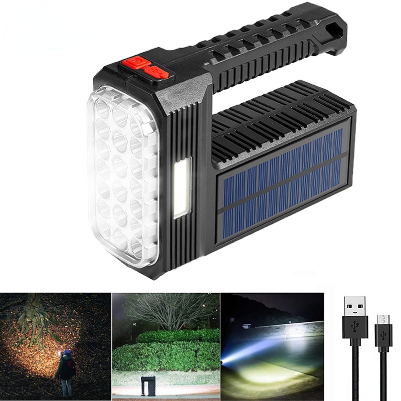 Solar Flashlight Rechargeable 20 LED Handheld with COB Sidelight High ...