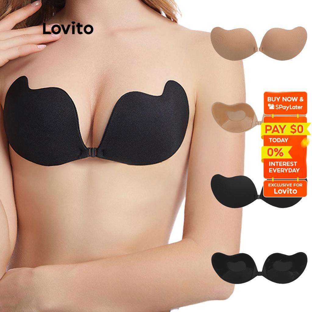 Lovito Casual Plain Push Up Breathable Mango Shape Self Adhesive Reusable  Invisible Nipple Pad Bra for Woman L12055 (Black/Nude)