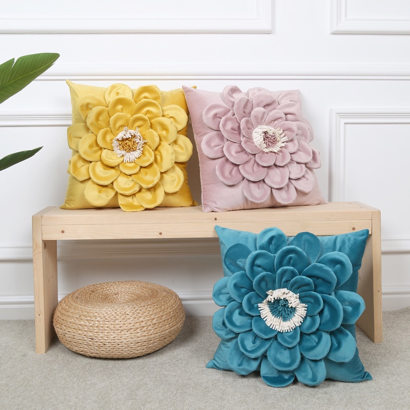 3D Flower Throw Pillow Cover Handmade Luxurious Pillowcase