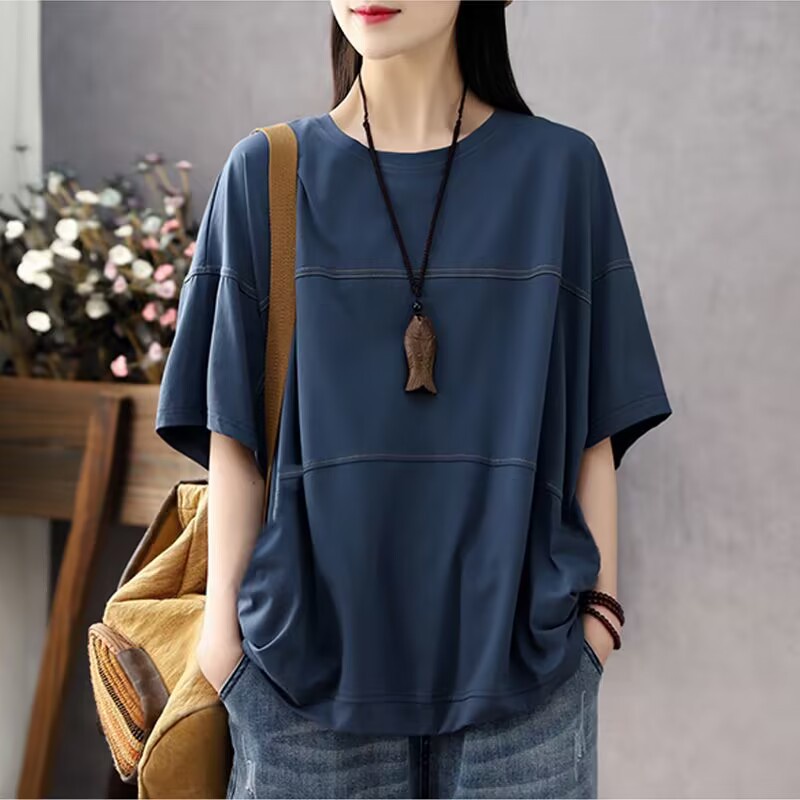 Summer New Style Loose Casual Short-Sleeved T-Shirt Women Vintage Slim ...