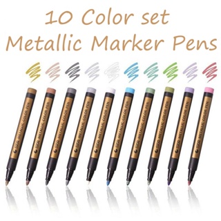 10 Colors Metallic Marker Pen Diy Scrapbooking Crafts Soft Brush