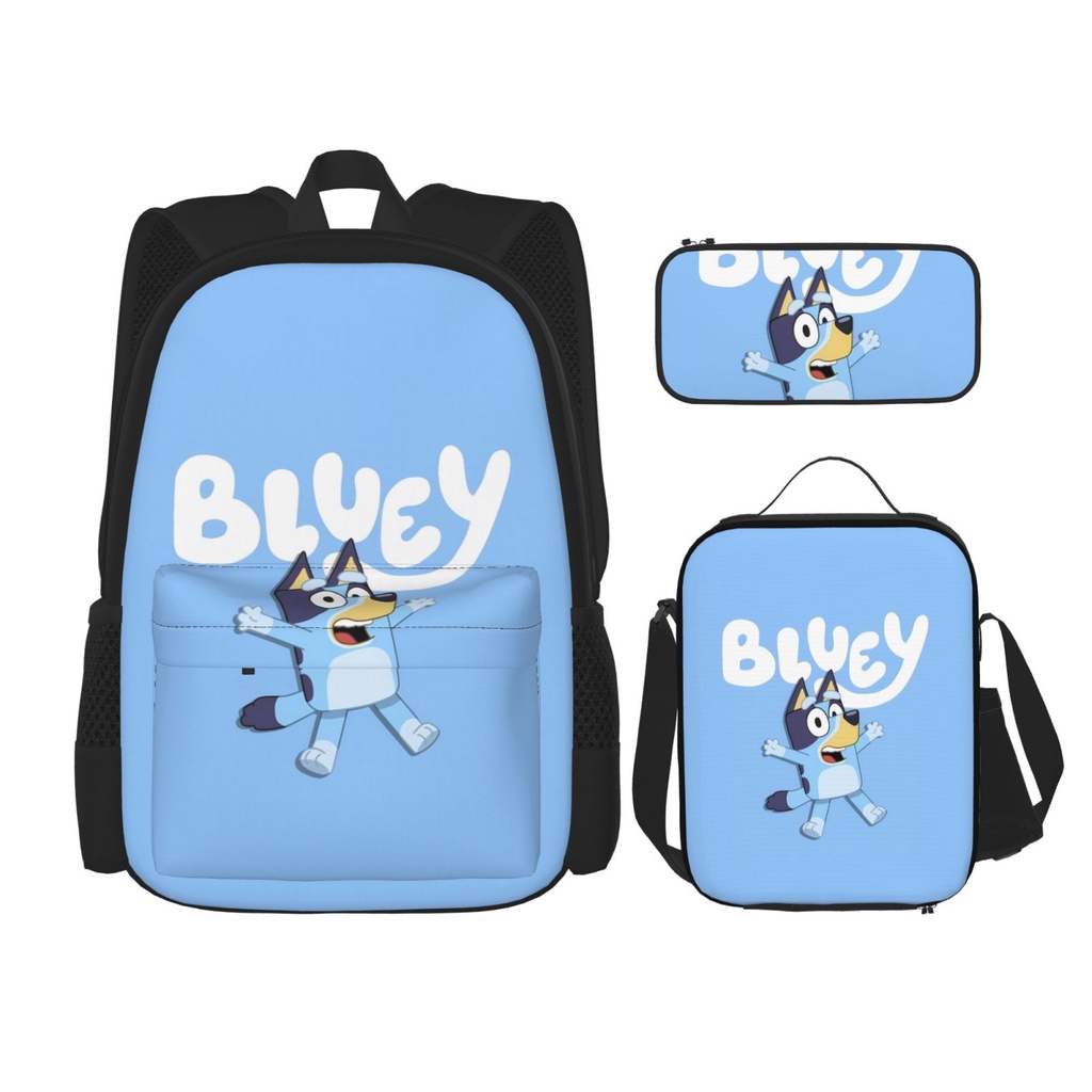 Bluey 3 pieces set Backpack Set with School Book Bag Lunch Box Pencil Case for Boys and Girls