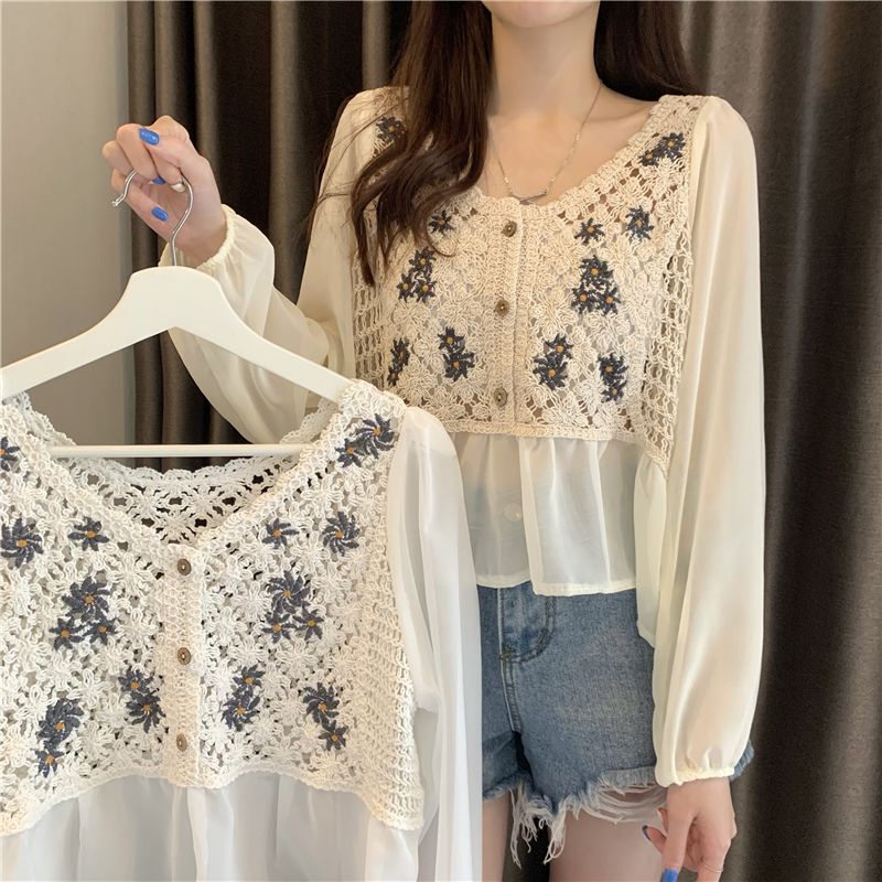 Long Sleeve Shirt Korean Version Loose All-Match Stitching Style ...