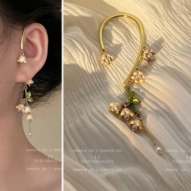 Pearl Lily of The Valley Tassel Earrings French Retro No Pierced Sweet