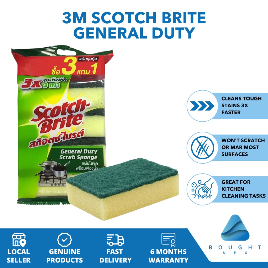3M Scotch Brite General Duty Scrub Sponge Tough Clean Antibacterial