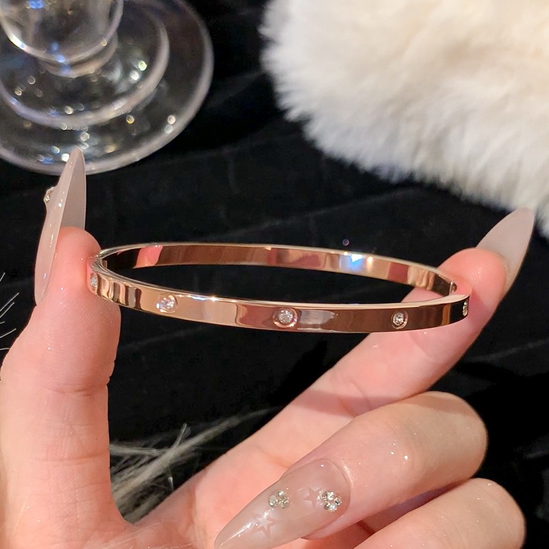 Rose Gold Titanium Steel Bracelet Women s Advanced Colorfast Bracelet Zircon Bracelet Simple Bracelet Accessories Gift Shopee Singapore