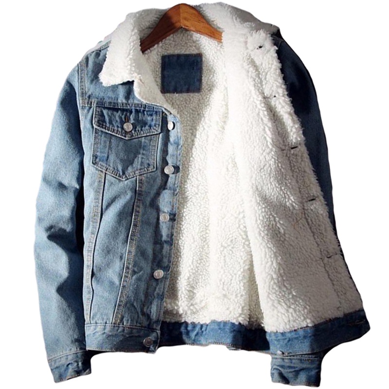 Mens denim jacket hot sale with fur collar