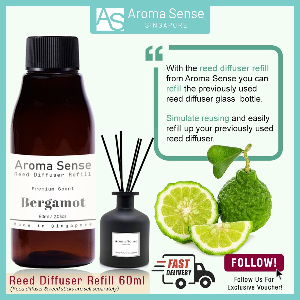 Aroma Sense Bergamot Scent Reed Diffuser Refill (60ml) Fresh & Long
