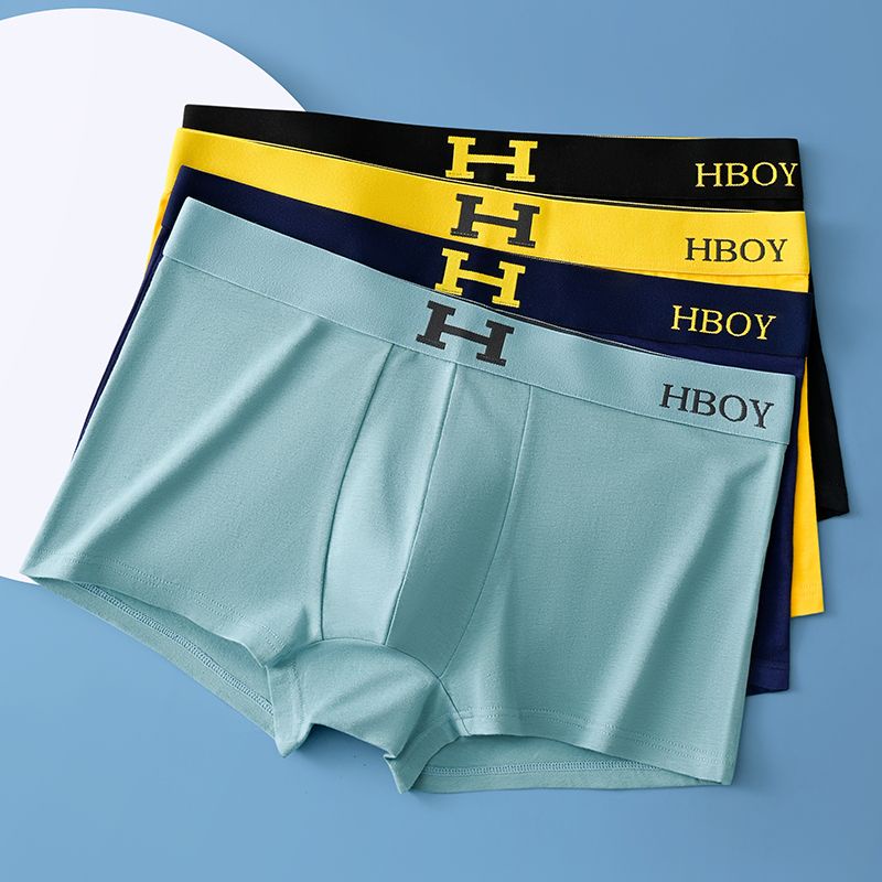 4Pcs Men's Boxer Cotton Men Underwear Set H Lettern Printed Underwear