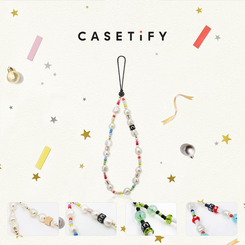 [Phone Straps] Casetify Mobile Phone Charm Colorful Silver White Pearl Mushroom Gummy Bear Short