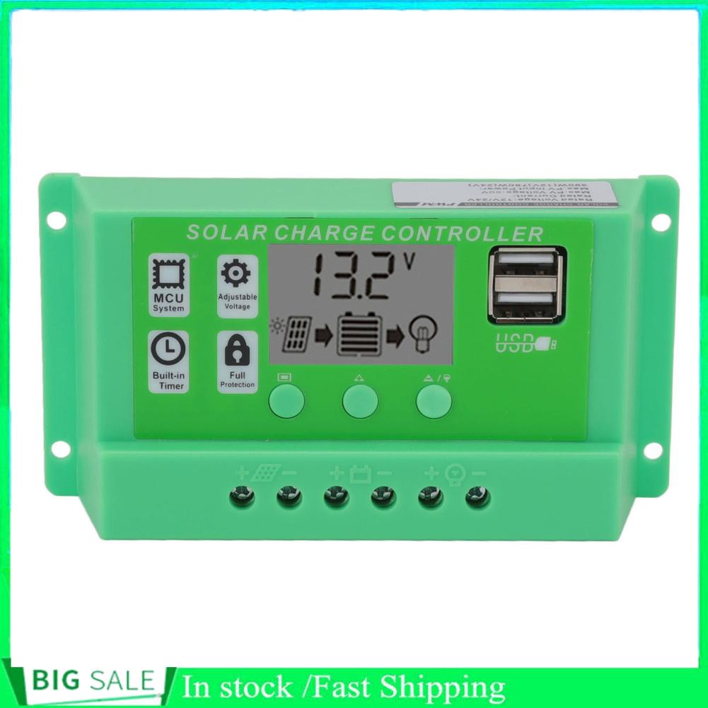 Bjiax PWM Solar Charge Controller LCD PV Solar Controller Safe Multi Protection for Residential