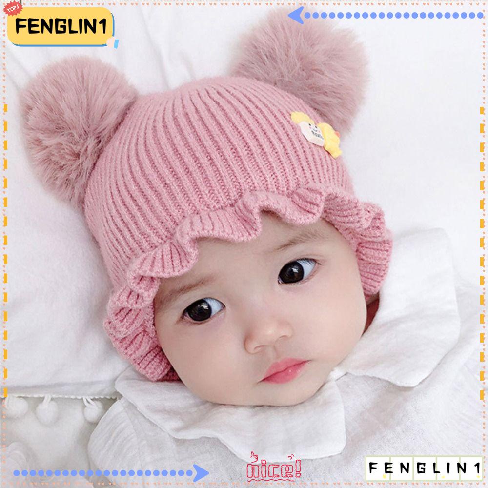 FENGLIN Knitted Cap, Ear Warm Pompom Baby Hat, Cute Stuff Toddler Cap Knit  Bonnet Muts Thick Warm Beanie for Baby Girl Boy