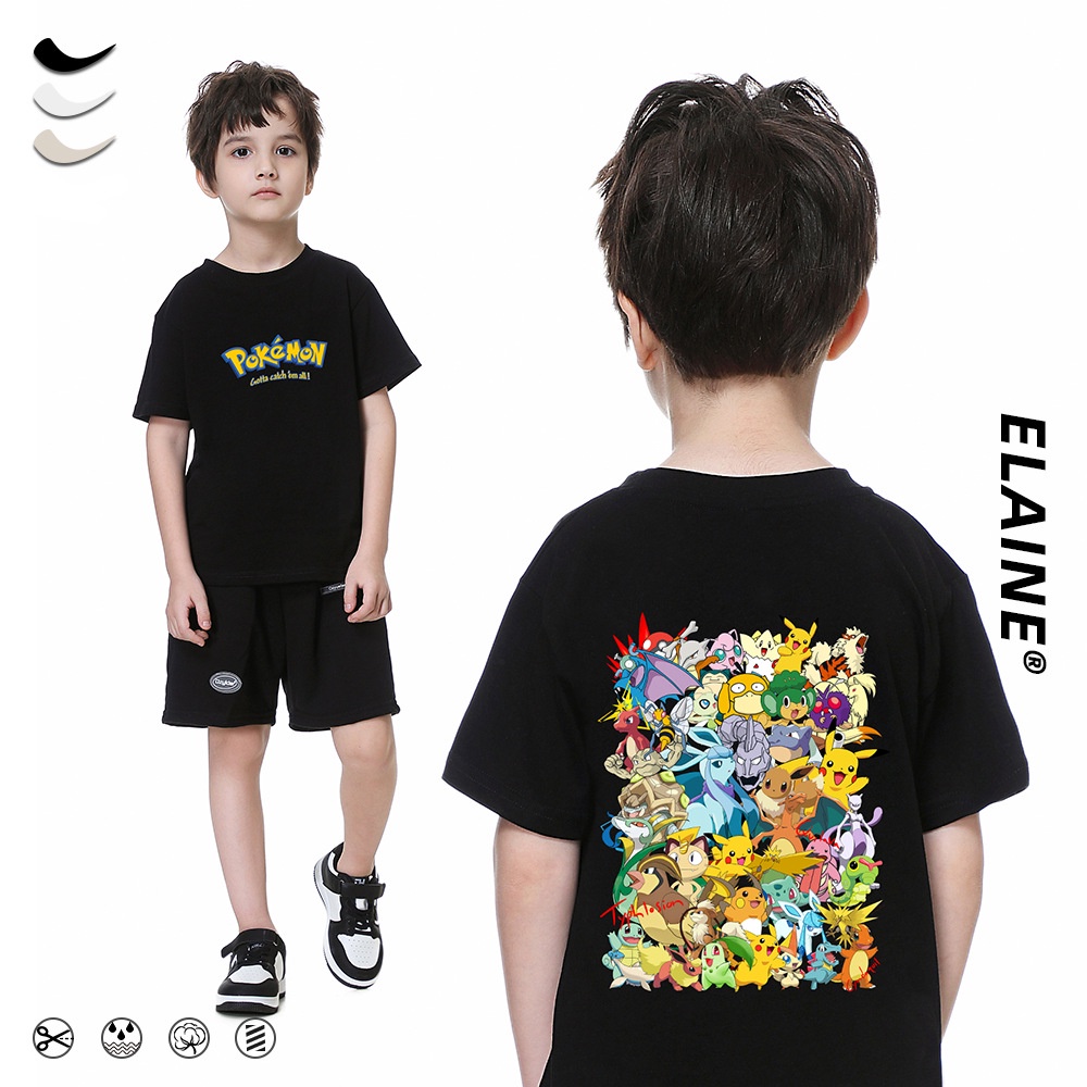 Limited Time Discount] Pokémon Children's Clothing Medium Big Children  Short-Sleeved T-Shirt Printed Summer Cotton Boys 2023 New Style