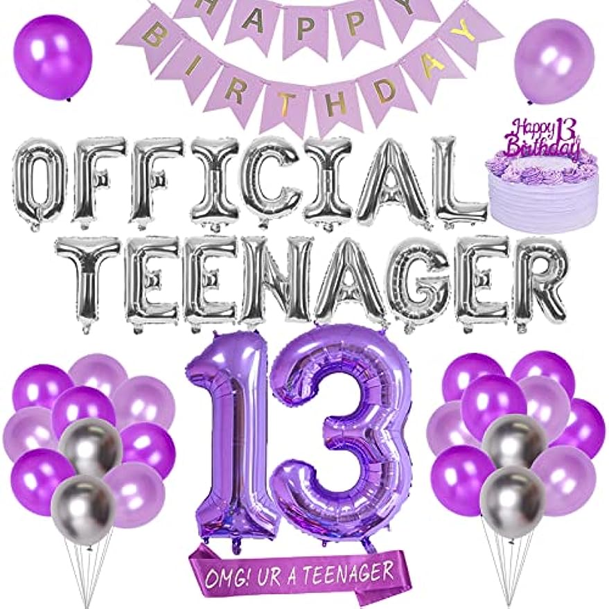 13th Birthday Decorations for Girls Purple and Silver Official Teenager ...