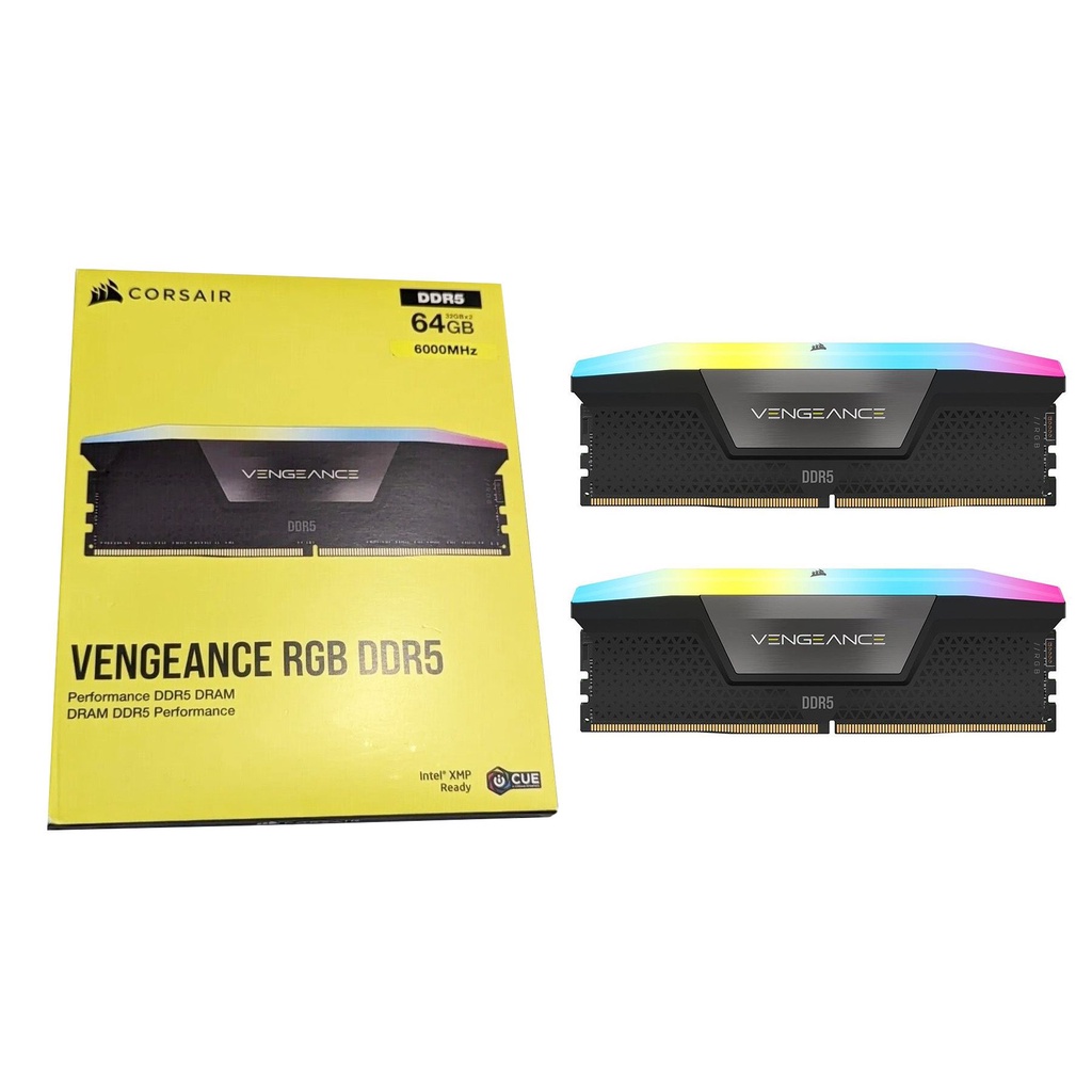 Corsair VENGEANCE RGB DDR5 DRAM 64GB (2x32) 6000MHz C40 Memory (Black ...