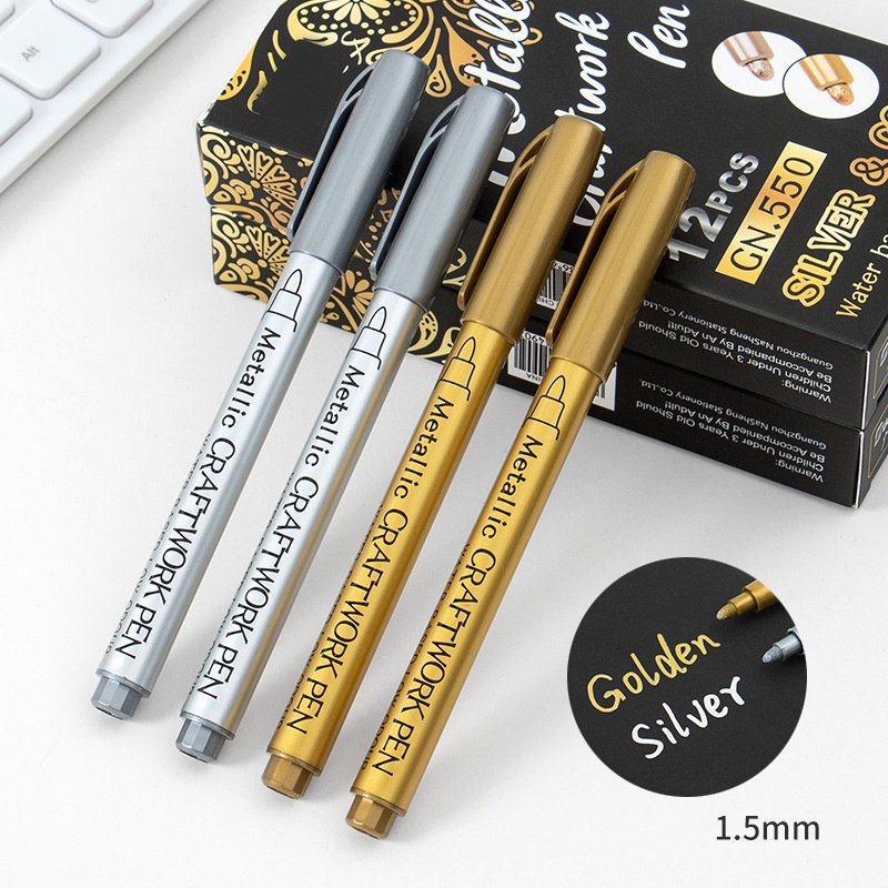 QOUZMO Metal Paint pen /diy Handpainted/Painting Doodle pen/Marker/Gold and silver/School