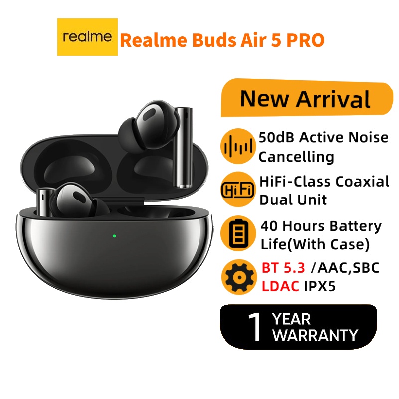 realme Buds Air 5 Pro with dual drivers, LDAC, up to 50dB ANC, up to 40h  total playback announced