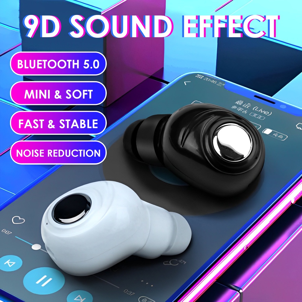 9D Sound Effect Sports Earphone Mini Invisible Bluetooth Earbud Soft In ...