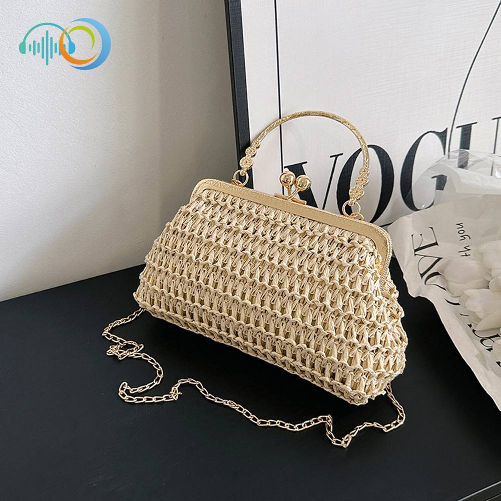 Chain Evening Bag Simple Texture Female Clutch Bag Casual Elegant Handheld  Purse Khaki