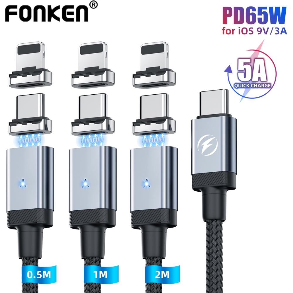 Fonken PD 65W Type C To Type C Charging Cable PD 27W Magnetic Type C To ...