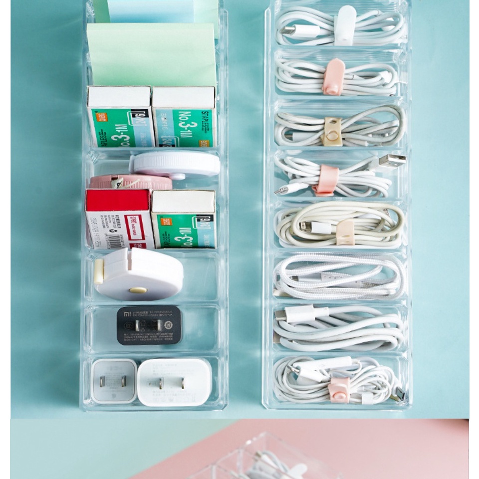 Clear 8 Compartments Plastic Cable Wire Storage Box 8 Grids Organiser ...