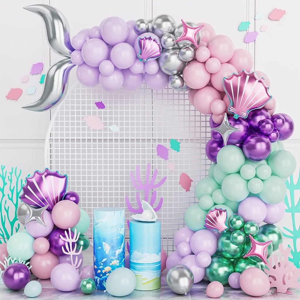 Mermaid Balloon Arch Garland Kit, Pastel Purple Pink Teal Metallic