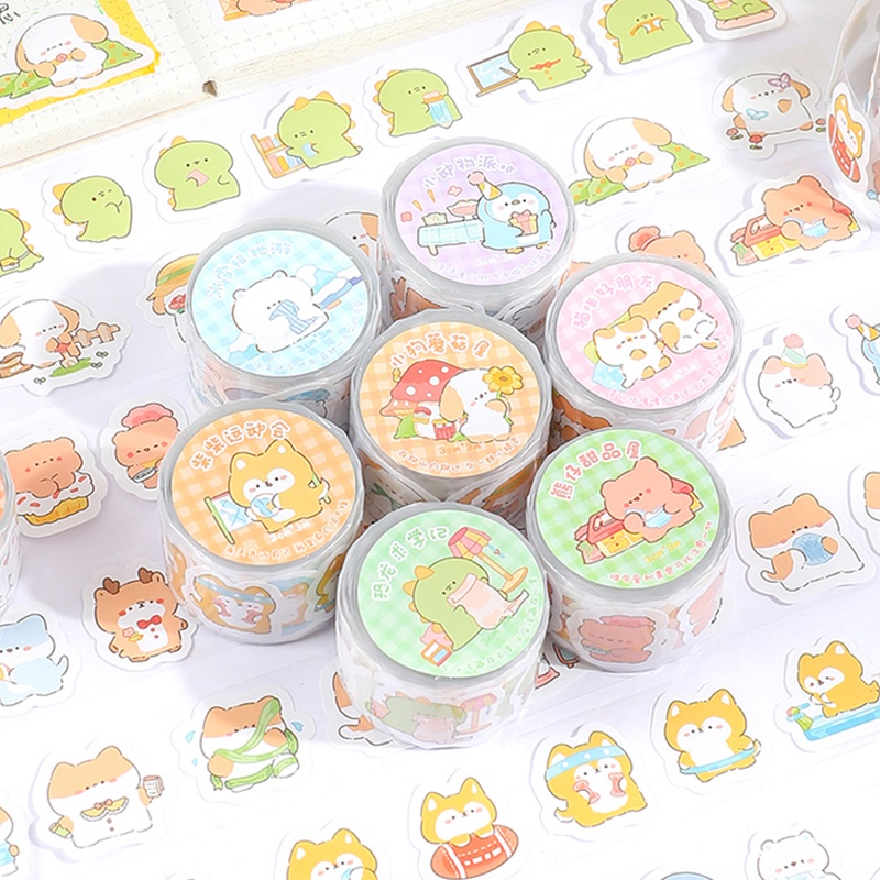3 Meters Cute Cartoon Pets Series Tape Stickers Student Scrapbook Deco ...