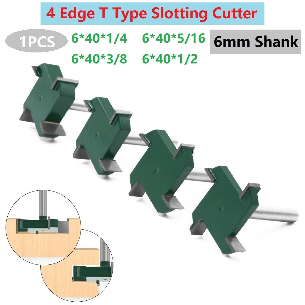 Industrial Grade 6mm Shank 4 Edge T Type Woodworking Router Bit Clean & Smooth Cut