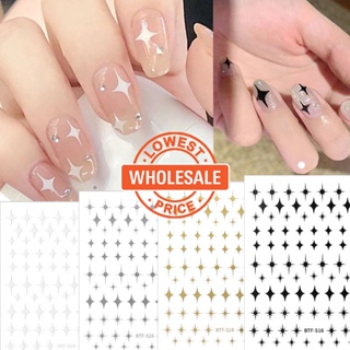 3D Gold Silver White Black Star Nail Art Stickers Geometry Transfer Nail  Decals