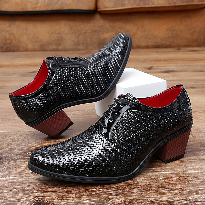 Leather Slip On Wedding Career Work Shoes High Heels Dress Shoes 38 46 Formal Height Increase 6cm Men Shoes