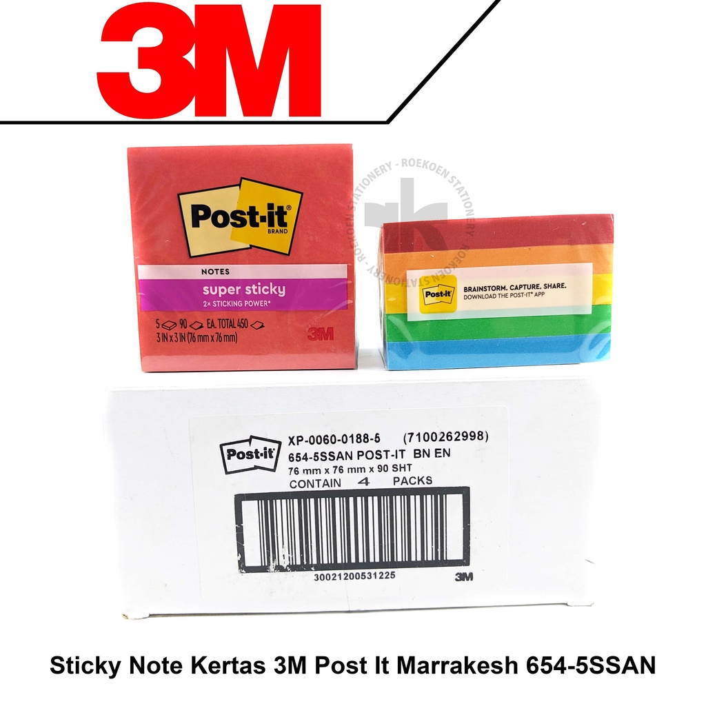 3M Post-It Sticky Note Paper 76x76mm 654-5SSAN (450 Sheets = 9 x 50 ...