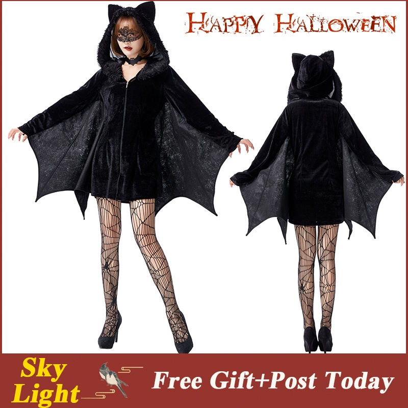 Kid Black Bat Costume Halloween Hooded Jumpsuit Romper Cosplay Vampire  Outfit with Wings Ears Gloves for Children Masquerade Party Set