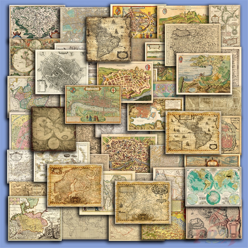 Vintage Nautical Map . Treasure Map Series 01 Stickers 54Pcs/Set DIY ...