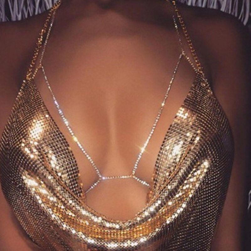 Sexy Harness Necklace Metal Bra Chest Body Chain Women Beach Jewelry