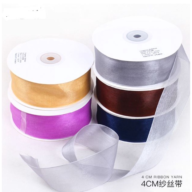 1Yard 4cm Sheer Chiffon Ribbon Organza Satin Ribbons For Wrapping Bow