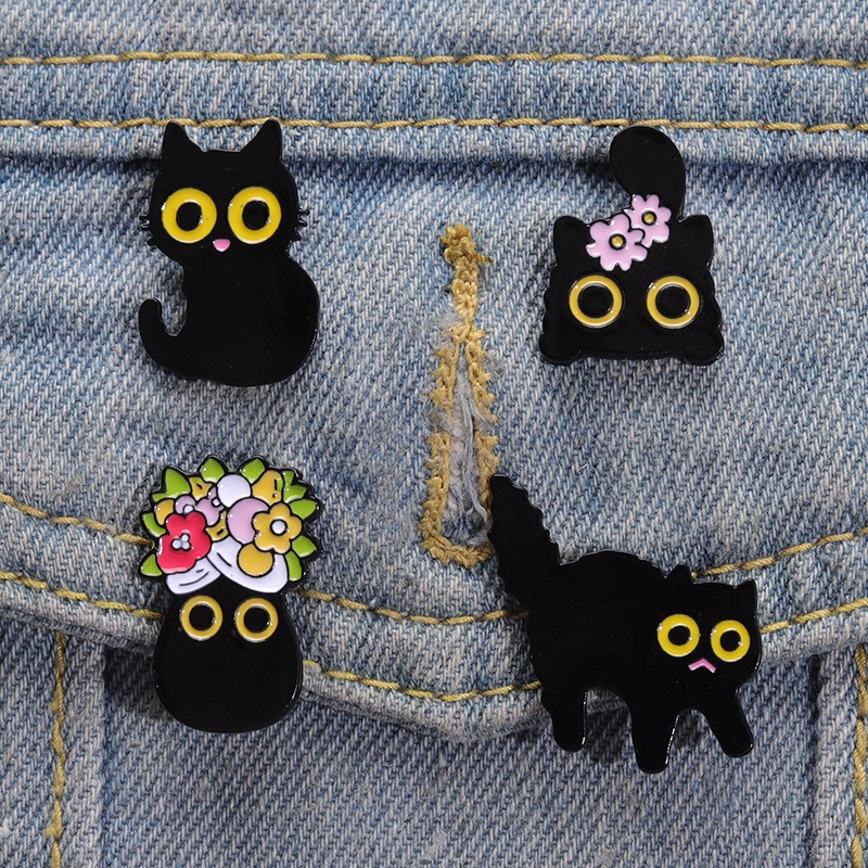 Cute Cat Enamel Pins Creative Flower Cat Kitten Brooch Badges Lapel Pin ...