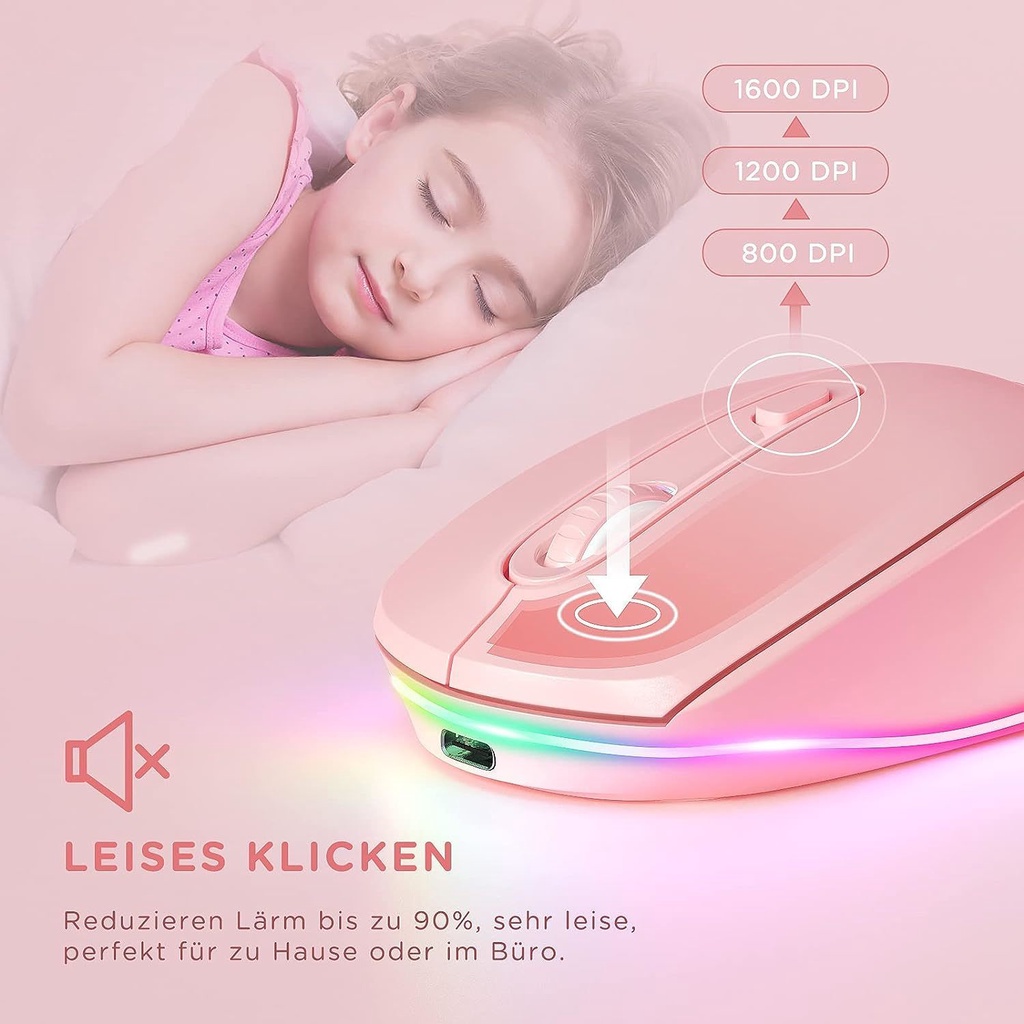 Jomaa Pink 2.4G Wireless Mouse Rechargeable Light Up Mouse for Laptop ...