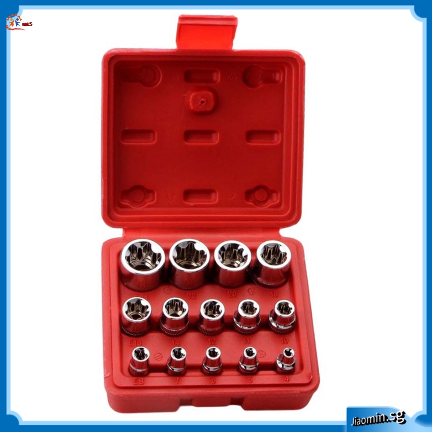 14 Pieces Female ETorx Star Socket Set ,1/4" 3/8" 1/2" Drive Inverted ETorx Star Bit,E4E24