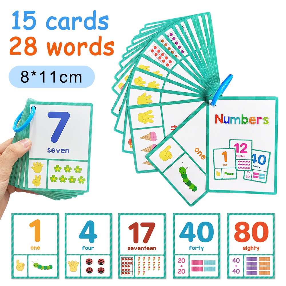 15Pcs English & Numbers 1-100 Math Flashcards for Kids Learning Numbers ...