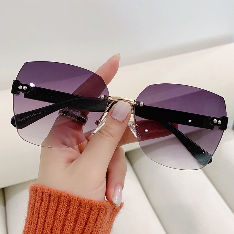 Frameless Sunglasses Female Trendy Style Influencer Plain Face Sunshade