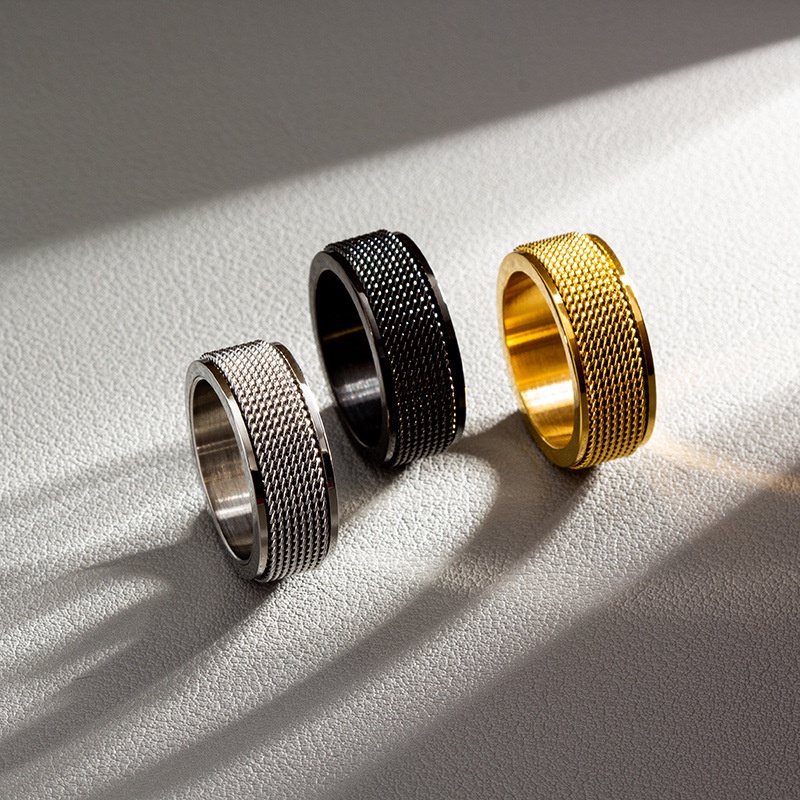 8MM Stainless Steel Mesh Ring - Flexible Graphite Color Band For Men & Women